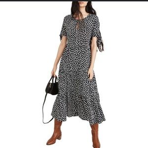 Madewell Tiered Tie-sleeve Midi Dress in Woodcut Flowers
